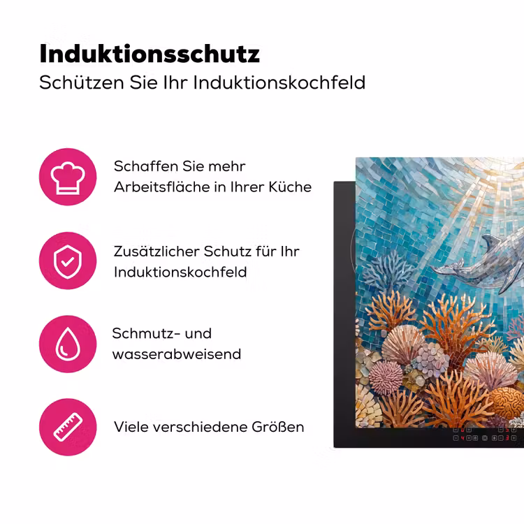 Dieren - Mozaïek - Oceaan - Koraal - Blauw Inductie beschermer vinyl 3mm middel -zzzzzzz-lf-ups