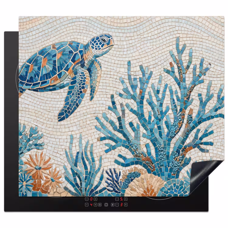 Dieren - Onderwater - Natuur - Mozaïek - Blauw Inductie beschermer vinyl 3mm middel -3d