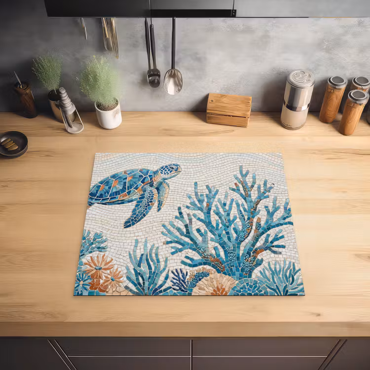 Dieren - Onderwater - Natuur - Mozaïek - Blauw Inductie beschermer vinyl 3mm middel -sfeer5