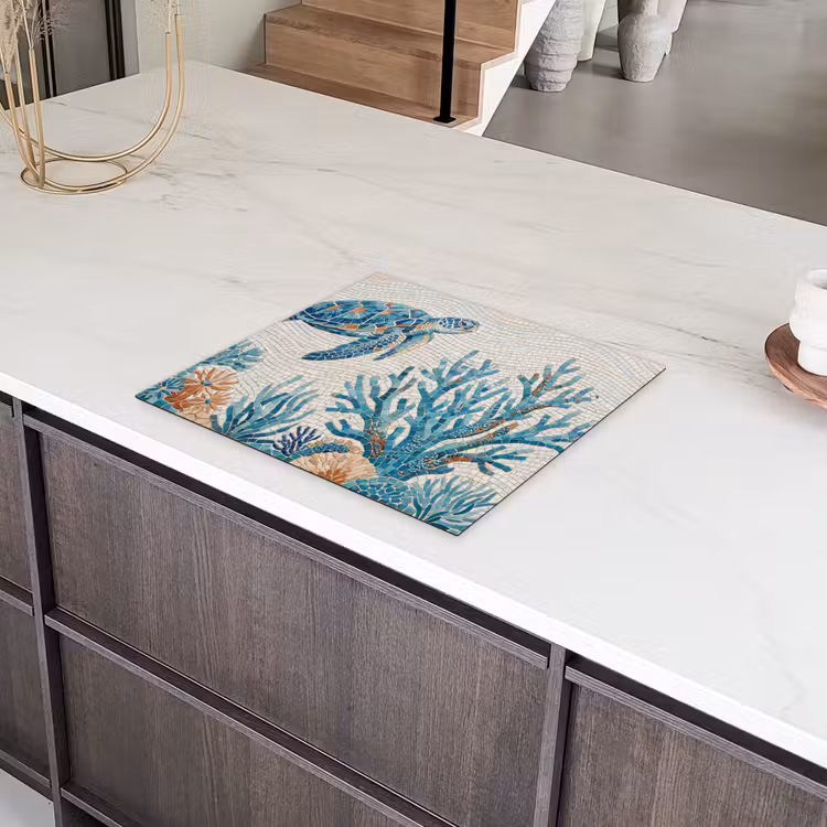 Dieren - Onderwater - Natuur - Mozaïek - Blauw Inductie beschermer vinyl 3mm middel -sfeer8