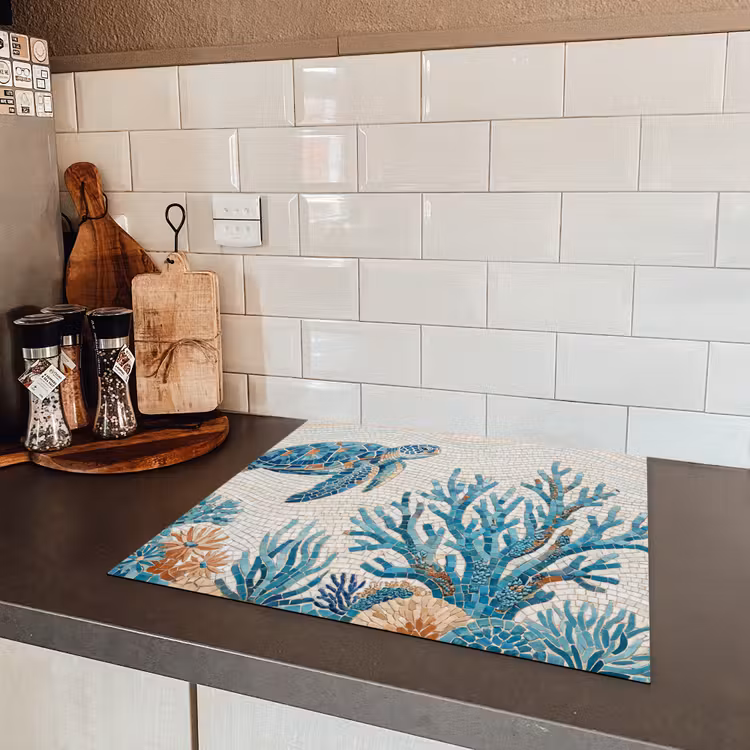 Dieren - Onderwater - Natuur - Mozaïek - Blauw Inductie beschermer vinyl 3mm middel -sfeer3