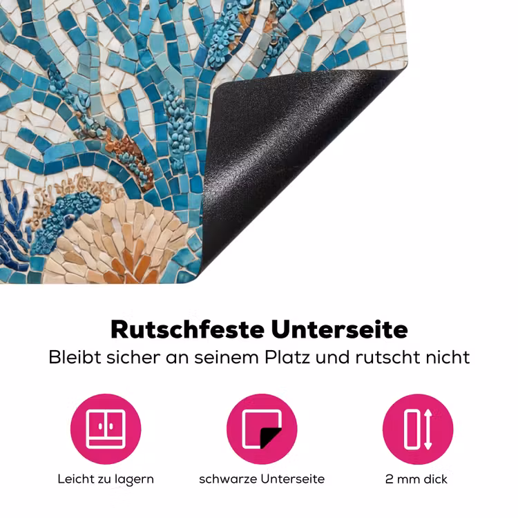 Dieren - Onderwater - Natuur - Mozaïek - Blauw Inductie beschermer vinyl 3mm middel -zzzzzzz-lf-onderkant