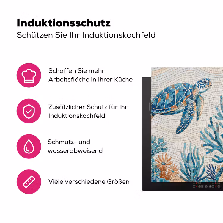 Dieren - Onderwater - Natuur - Mozaïek - Blauw Inductie beschermer vinyl 3mm middel -zzzzzzz-lf-ups