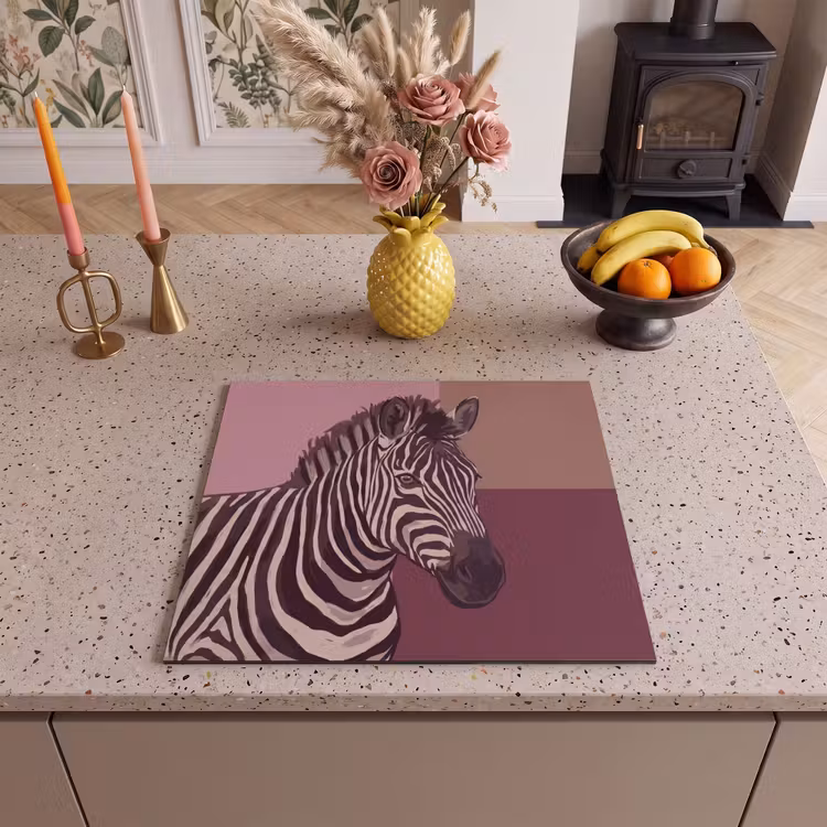 Dieren - Zebrahoofd - Wildlife - Modern - Bruin Inductie beschermer vinyl 3mm middel -sfeer3