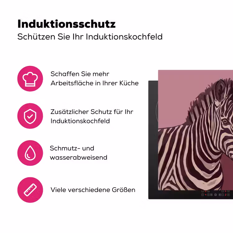 Dieren - Zebrahoofd - Wildlife - Modern - Bruin Inductie beschermer vinyl 3mm middel -zzzzzzz-lf-ups