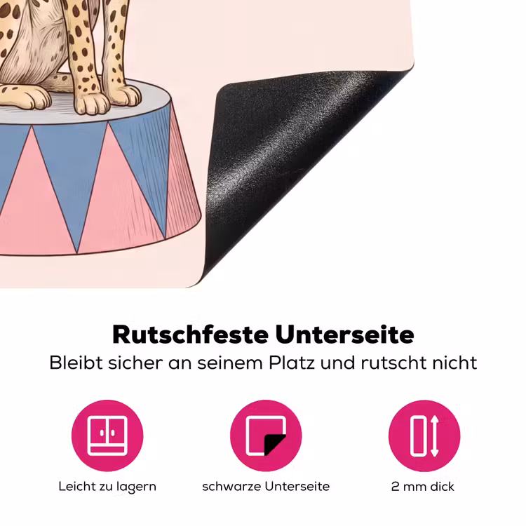 Dieren - Circus - Illustratie - Vintage - Roze Inductie beschermer vinyl 3mm middel -zzzzzzz-lf-onderkant
