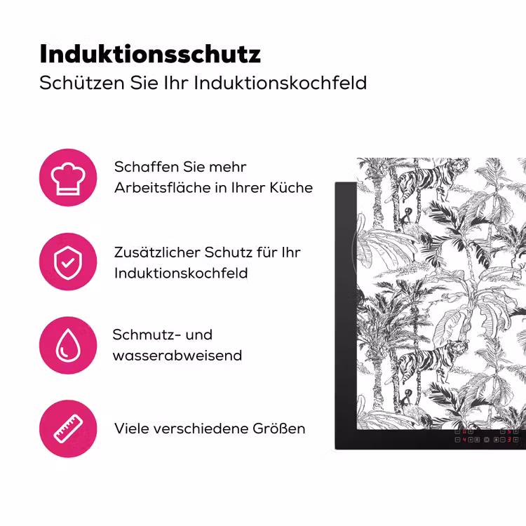 Tijger - Oerwoud - Grijs Inductie beschermer vinyl 3mm klein 276 -zzzzzzz-lf-ups