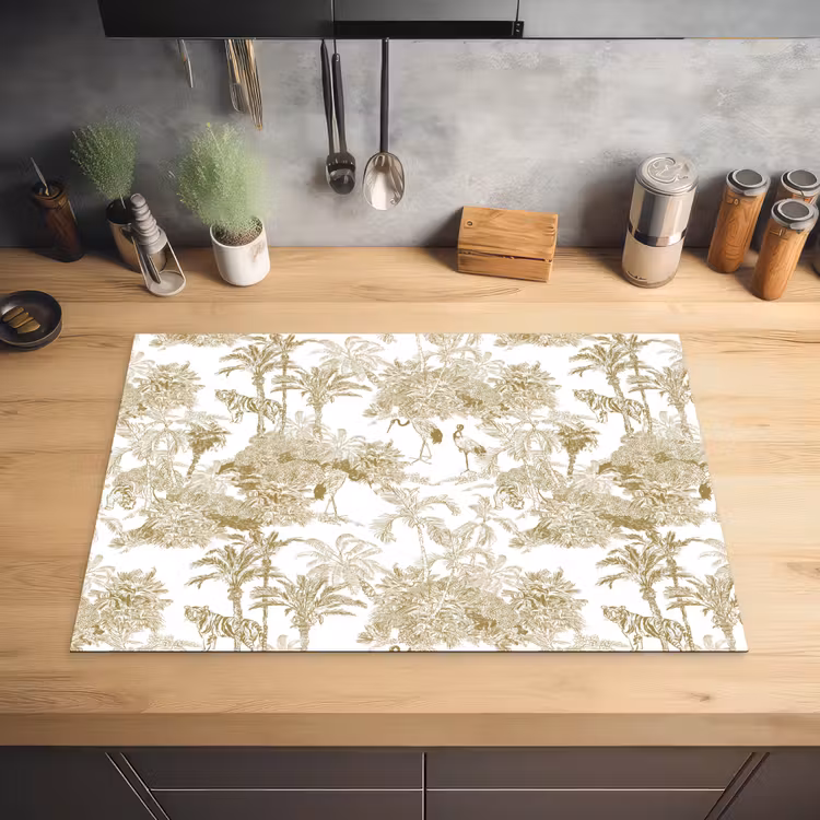 Tijger - Jungle - Vogel - Beige Inductie beschermer vinyl 3mm klein 276 -sfeer5