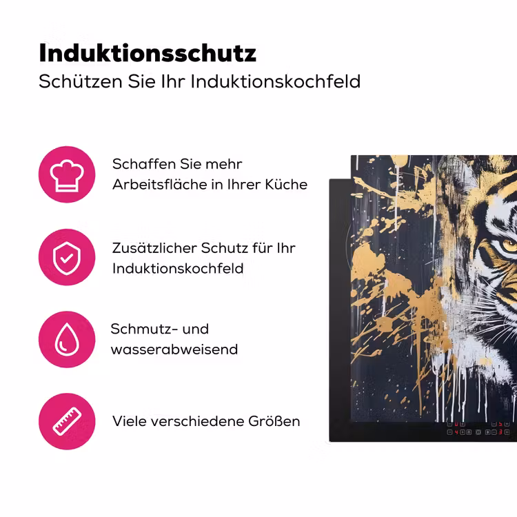 Tijger - Verfspatten - Goud Inductie beschermer vinyl 3mm klein -zzzzzzz-lf-ups