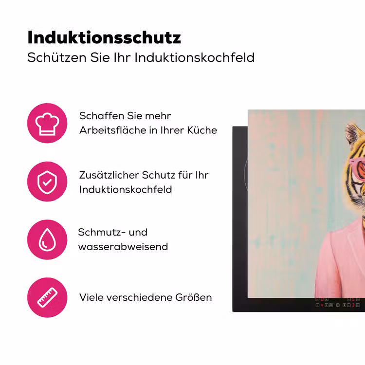 Tijger - Strik - Jasje - Roze Inductie beschermer vinyl 3mm klein -zzzzzzz-lf-ups