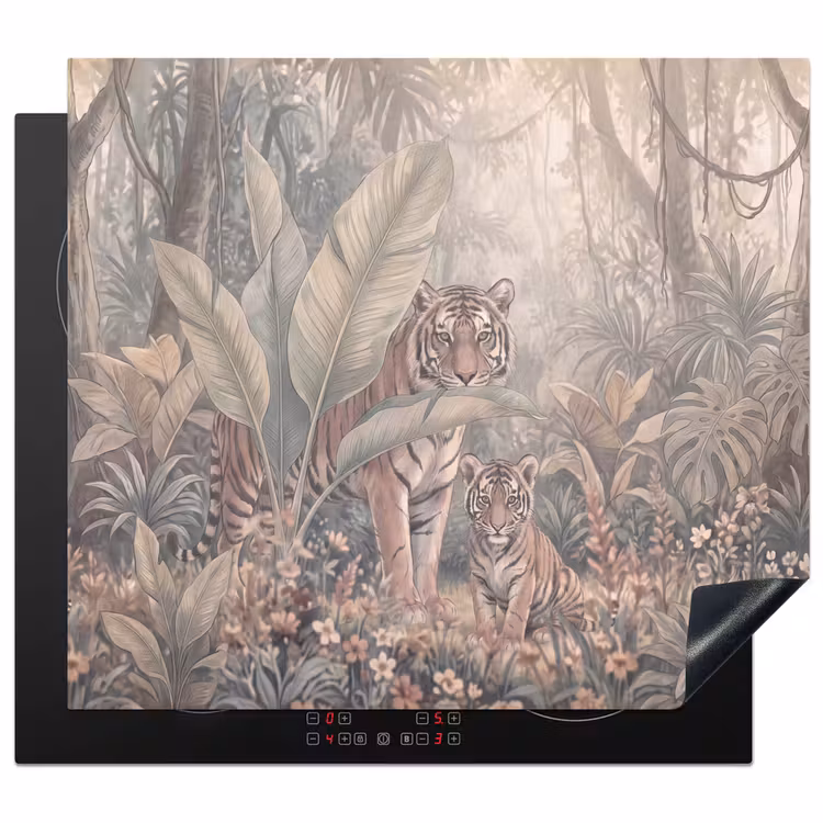 Tijger - Welp - Jungle - Illustratie - Dieren Inductie beschermer vinyl 3mm middel -3d