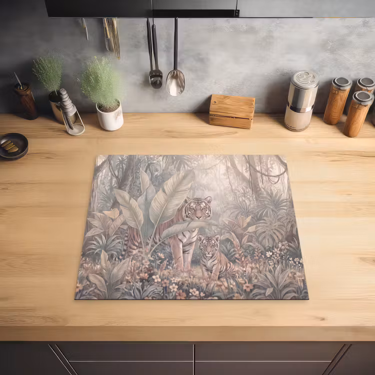 Tijger - Welp - Jungle - Illustratie - Dieren Inductie beschermer vinyl 3mm middel -sfeer5