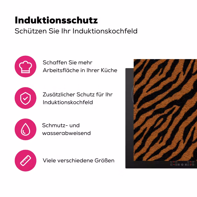 Tijger - Vacht - Zwart Inductie beschermer vinyl 3mm klein 276 -zzzzzzz-lf-ups