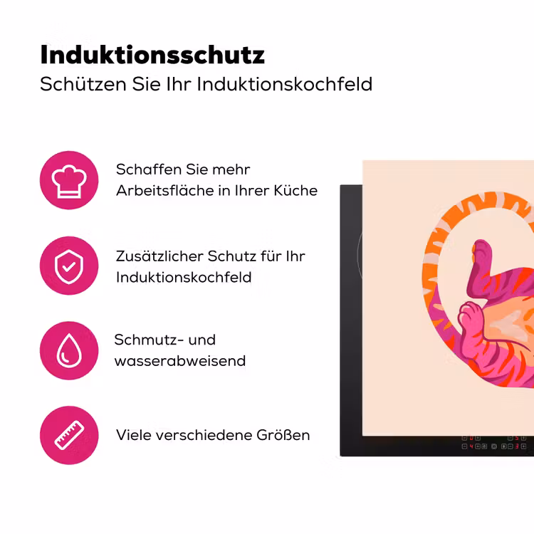Tijger - Roze - Oranje Inductie beschermer vinyl 3mm klein -zzzzzzz-lf-ups