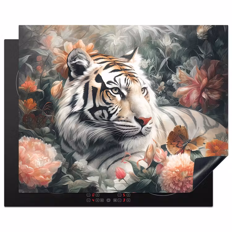 Tijger - Wilde dieren - Bloemen - Jungle Inductie beschermer vinyl 3mm groot -3d