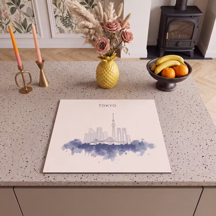 Tokyo - Skyline - Stad - Abstract - Blauw Inductie beschermer vinyl 3mm middel -sfeer3