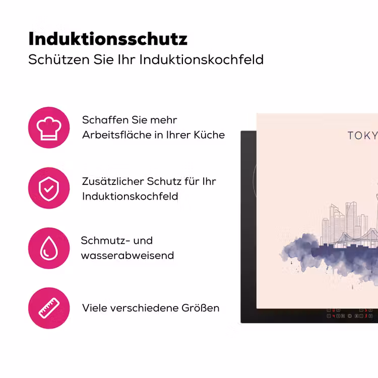 Tokyo - Skyline - Stad - Abstract - Blauw Inductie beschermer vinyl 3mm middel -zzzzzzz-lf-ups