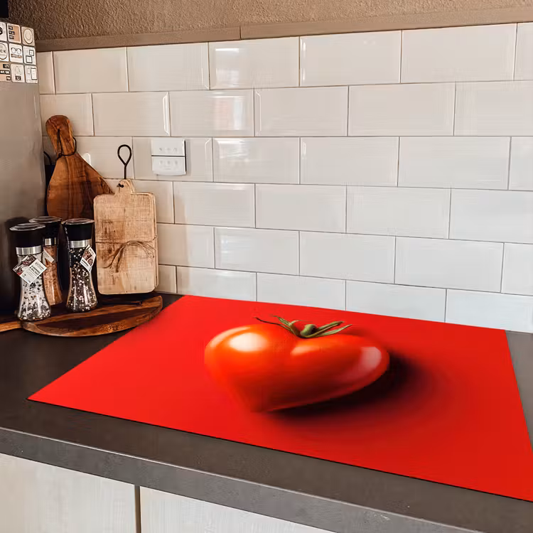 Tomaat - Rood - Hart Inductie beschermer vinyl 3mm klein -sfeer3