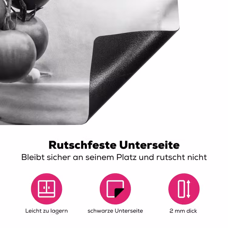 Tomaten - Chef - Zwart - Wit Inductie beschermer vinyl 3mm klein -zzzzzzz-lf-onderkant