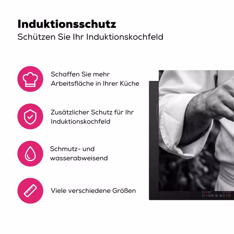 Tomaten - Chef - Zwart - Wit Inductie beschermer vinyl 3mm klein -zzzzzzz-lf-ups