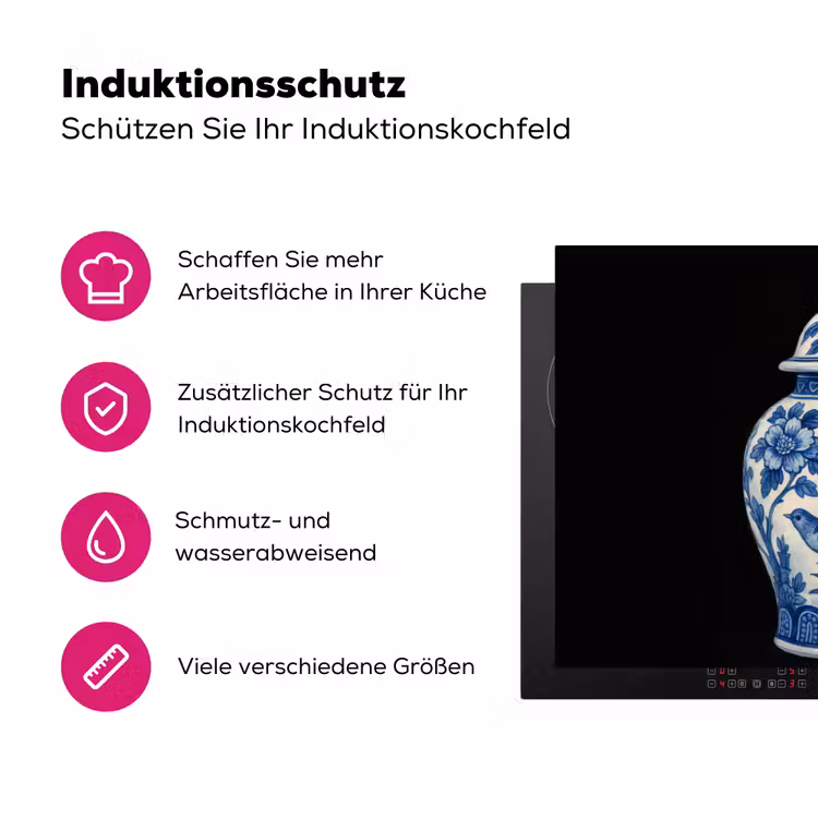Pot - Delfts Blauw - Bloemen Inductie beschermer vinyl 3mm klein -zzzzzzz-lf-ups