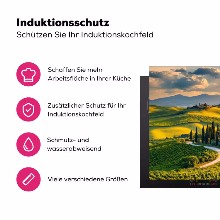 Toscane - Landschap - Wijngaarden Inductie beschermer vinyl 3mm klein -zzzzzzz-lf-ups
