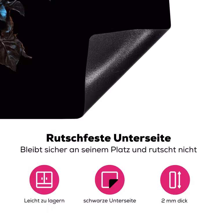 Schedel - Blauw - Bloemen - Bladeren Inductie beschermer vinyl 3mm klein -zzzzzzz-lf-onderkant