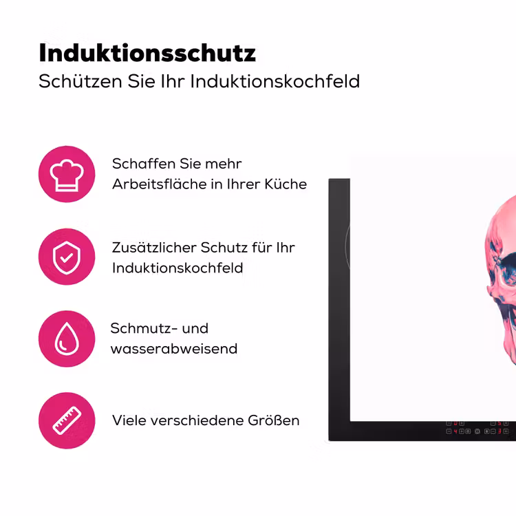 Schedel - Grafisch - Roze - Verdeeld Inductie beschermer vinyl 3mm klein -zzzzzzz-lf-ups