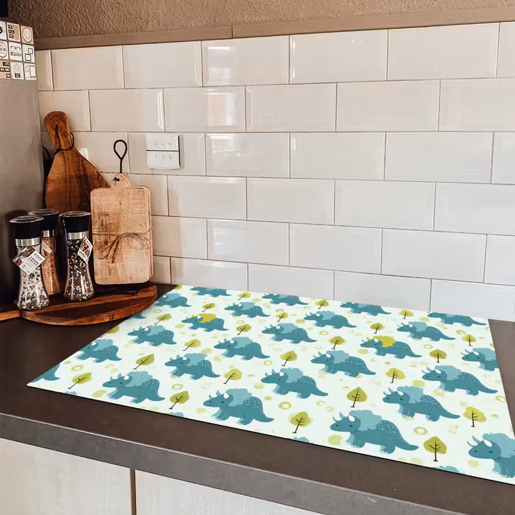 Triceratop - Blauw - Stippen - Boompjes Inductie beschermer vinyl 3mm klein -sfeer3