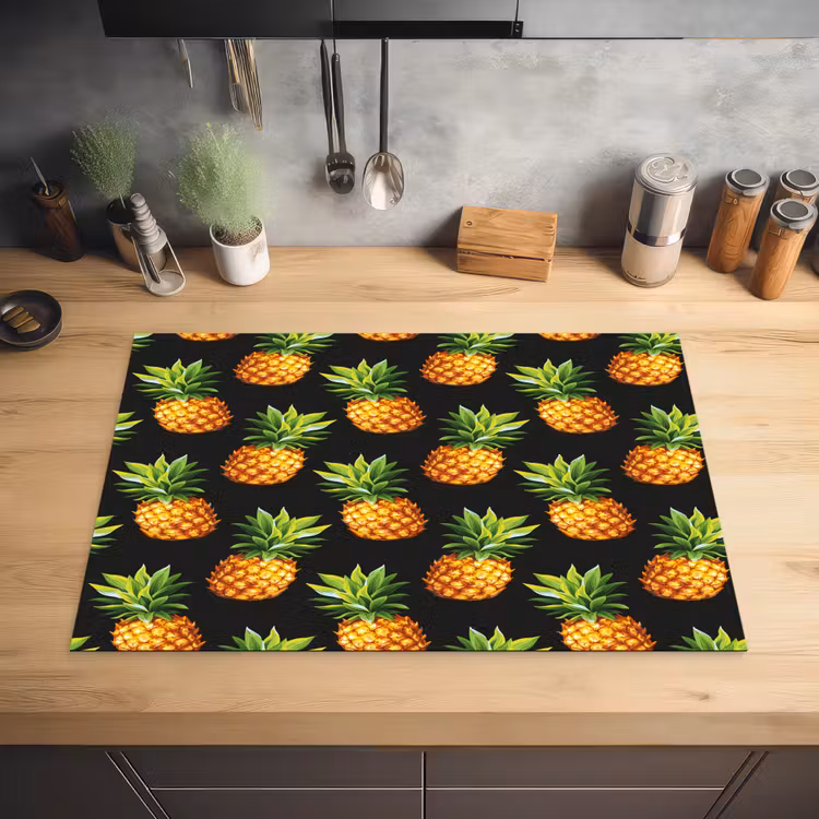 Tropische - Ananas - Zwart Inductie beschermer vinyl 3mm klein 276 -sfeer5