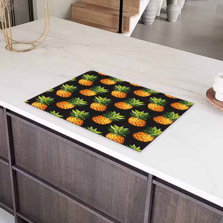 Tropische - Ananas - Zwart Inductie beschermer vinyl 3mm klein 276 -sfeer8