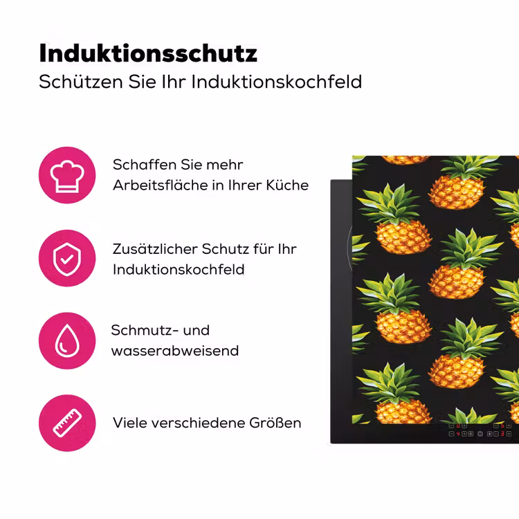 Tropische - Ananas - Zwart Inductie beschermer vinyl 3mm klein 276 -zzzzzzz-lf-ups