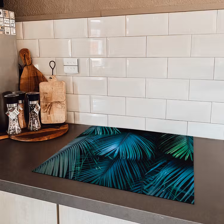 Inductie beschermer - Inductie afdekplaat - Tropical - Jungle - Bladeren - Groen Inductie beschermer vinyl 3mm middel -sfeer3