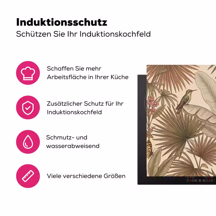 Tropisch - Vogels - Beige Inductie beschermer vinyl 3mm klein -zzzzzzz-lf-ups