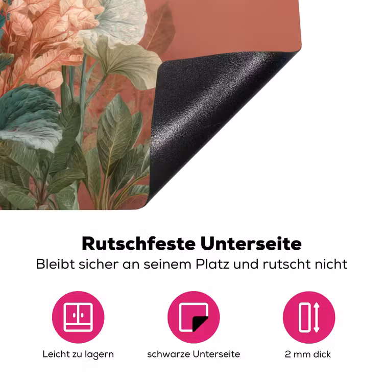 Tropische bladeren - Bloemen - Roze - groen Inductie beschermer vinyl 3mm klein -zzzzzzz-lf-onderkant