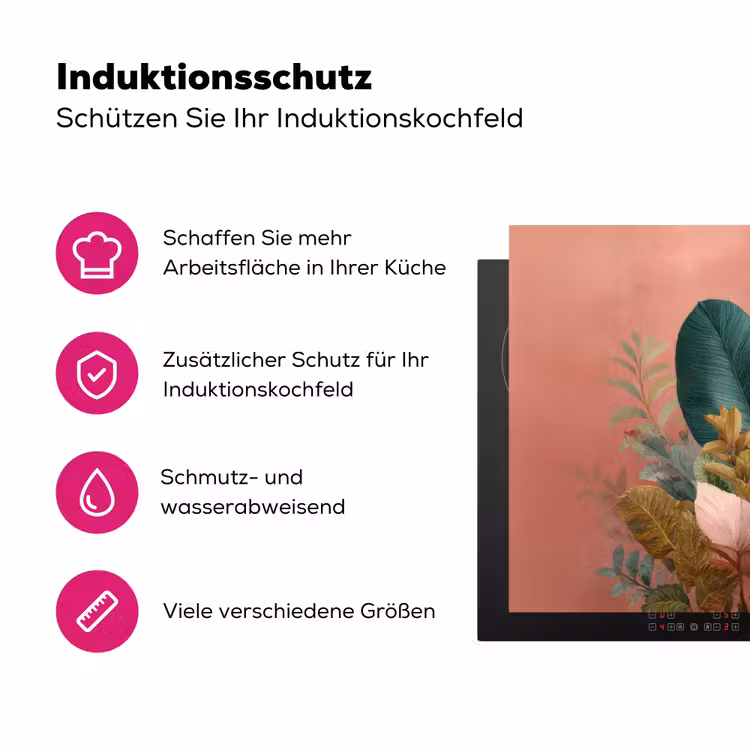 Tropische bladeren - Bloemen - Roze - groen Inductie beschermer vinyl 3mm klein -zzzzzzz-lf-ups