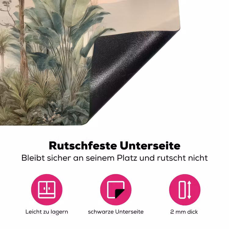 Tropisch landschap - palmbomen - Bloemen - Roze lucht Inductie beschermer vinyl 3mm klein -zzzzzzz-lf-onderkant