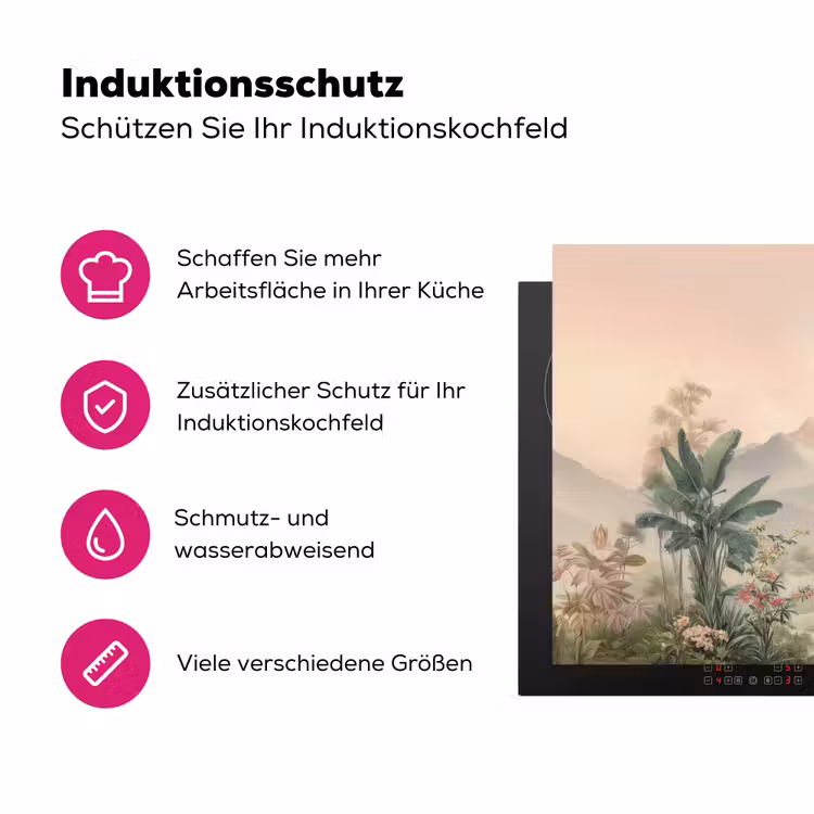 Tropisch landschap - palmbomen - Bloemen - Roze lucht Inductie beschermer vinyl 3mm klein -zzzzzzz-lf-ups