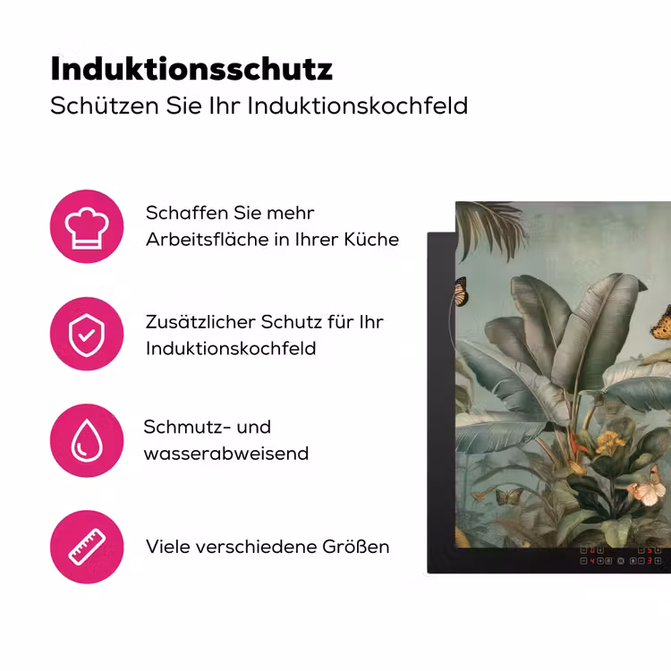 Tropisch bladerdek - Vlinders - groen - Bruin Inductie beschermer vinyl 3mm klein -zzzzzzz-lf-ups
