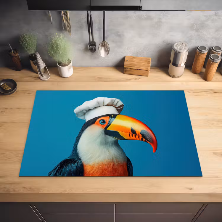 Toekan - Papegaai - Vogel - Koksmuts Inductie beschermer vinyl 3mm klein -sfeer5