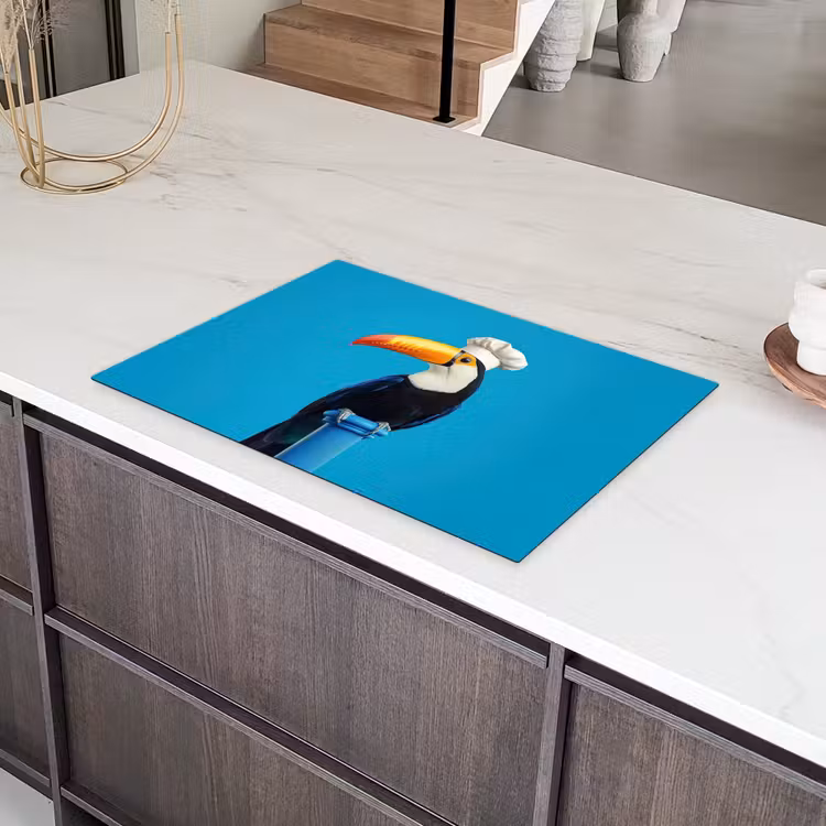Tucan - Sokkel - Vogel - Koksmuts Inductie beschermer vinyl 3mm klein -sfeer8