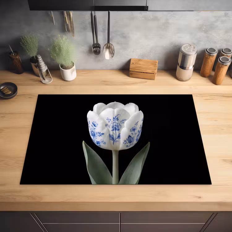 Tulp - Patroon - Blauw Inductie beschermer vinyl 3mm klein -sfeer5