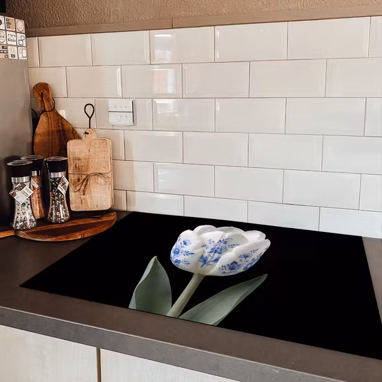 Tulp - Patroon - Blauw Inductie beschermer vinyl 3mm klein -sfeer3