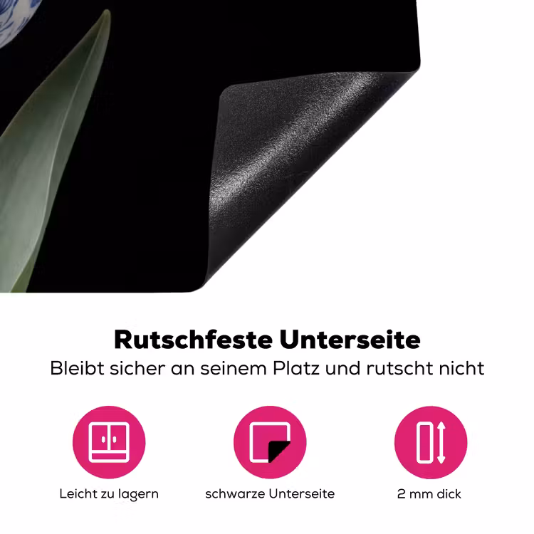 Tulp - Patroon - Blauw Inductie beschermer vinyl 3mm klein -zzzzzzz-lf-onderkant