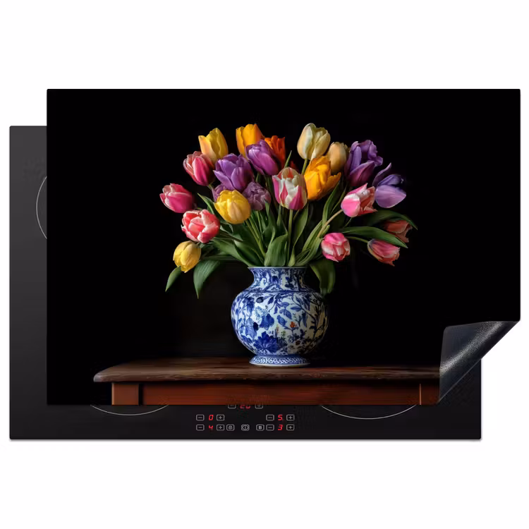 Tulpen - Kleuren - Hout - Vaas Inductie beschermer vinyl 3mm klein -3d