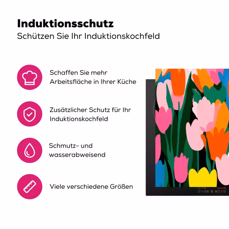 Tulpen - Kat - Kleurrijk Inductie beschermer vinyl 3mm klein -zzzzzzz-lf-ups