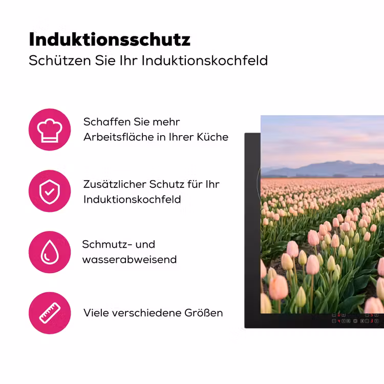 Tulpen - Landschap - Roze Inductie beschermer vinyl 3mm klein -zzzzzzz-lf-ups