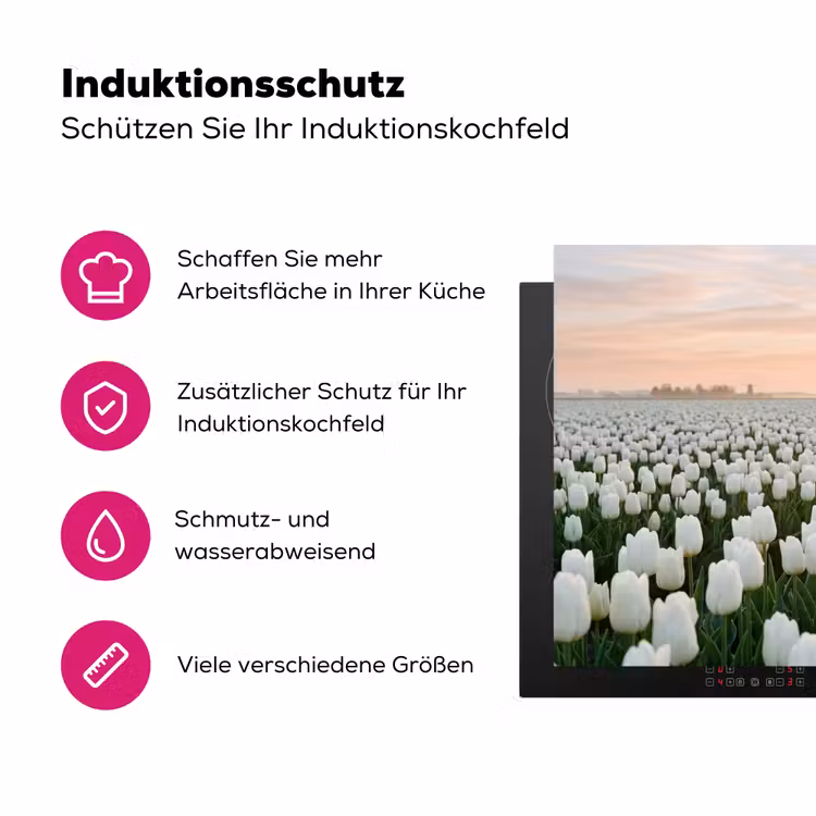 Tulpen - Landschap - Wit Inductie beschermer vinyl 3mm klein -zzzzzzz-lf-ups