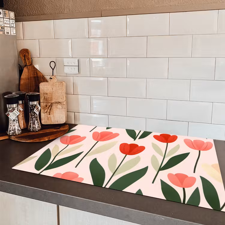 Tulpen - Modern - Roze Inductie beschermer vinyl 3mm klein -sfeer3
