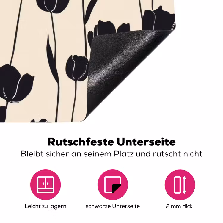Tulpen - Patroon - Zwart Inductie beschermer vinyl 3mm klein 276 -zzzzzzz-lf-onderkant